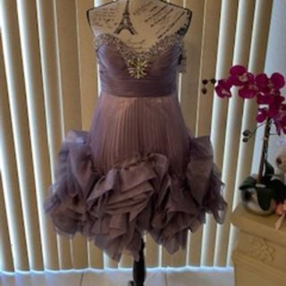 Jovani Dresses & Skirts - STUNNING DARK SILVER STRAPLESS EMBELLISHED RUFFLE SHORT FORMAL DRESS SIZ…